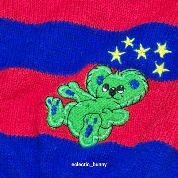 Vintage Miniwaves Knitwaves 80s Striped Kangaroo Koala Sweater Red Blue Yellow - Picture 5 of 10